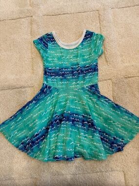 Cocomoon Teal & Blue Wave-Pattern Twirl Dress